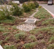 Swale in North Creek Church parking lot has properly built drain