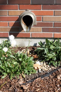 Detail of how moisture from building reaches rain garden